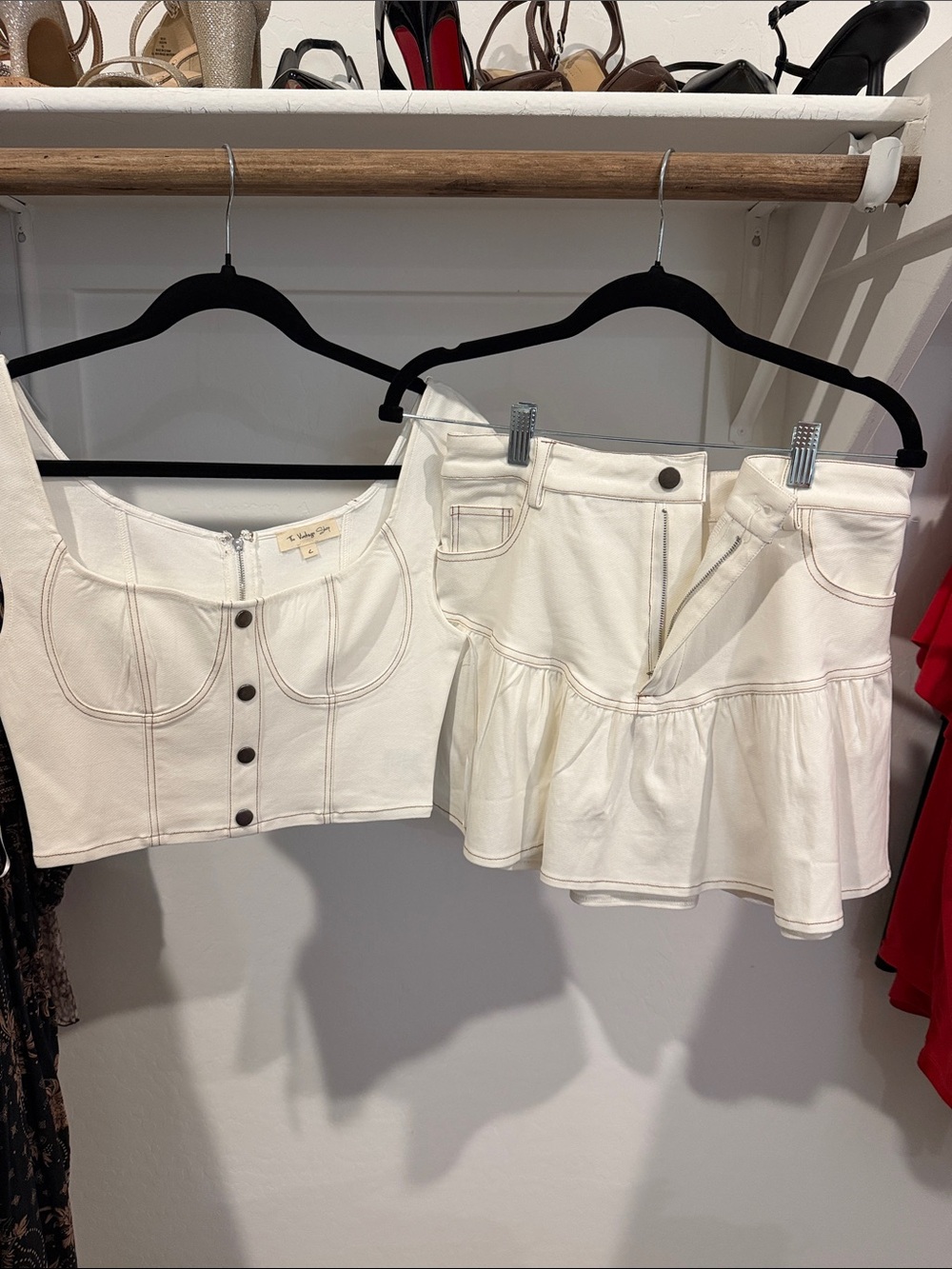 Ivory Two-Piece Corset Top & Ruffle Mini Skirt Set